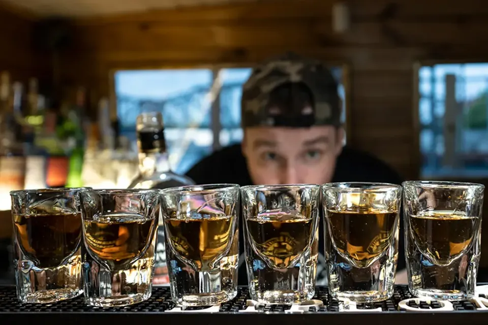 A row of shots on the boat’s bar