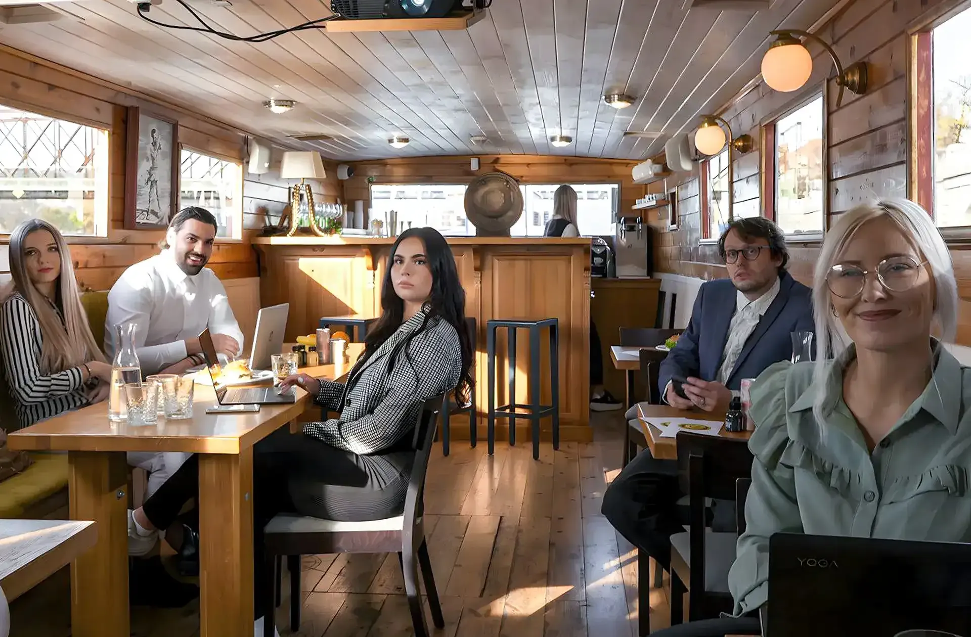 Business networking on a private boat cruise